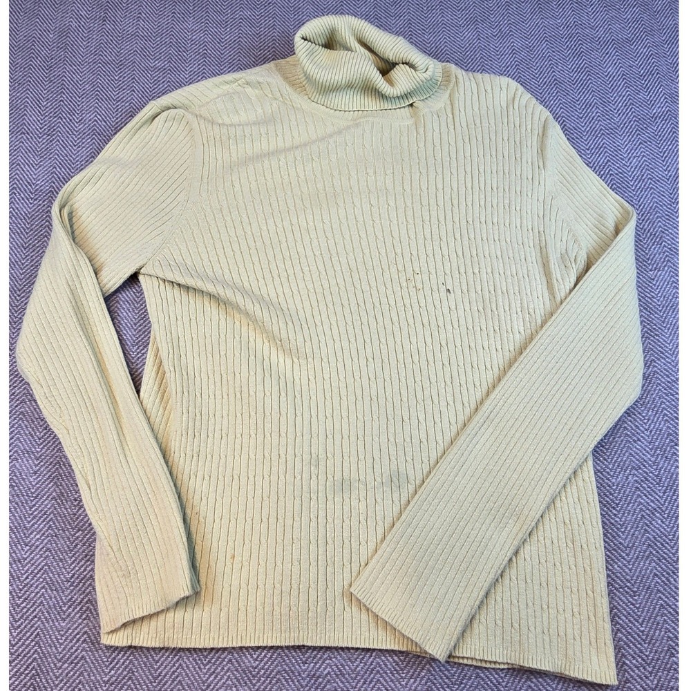 Evan-Picone Petite Cable Knit Turtleneck Sweater Pale Yellow PXL Long Sleeve